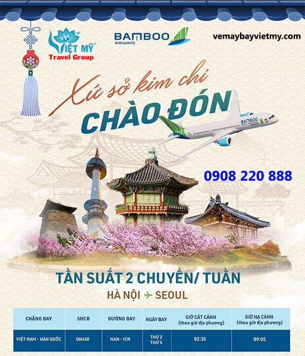 Bamboo Airways tăng tần suất bay giữa Hà Nội và Seoul